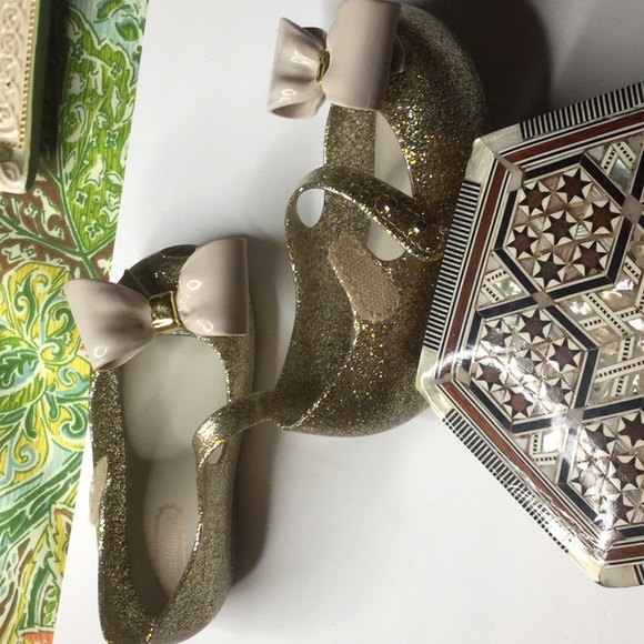 Mini Melissa gold glitter Ultragirl bow jelly flat - Picture 7 of 8